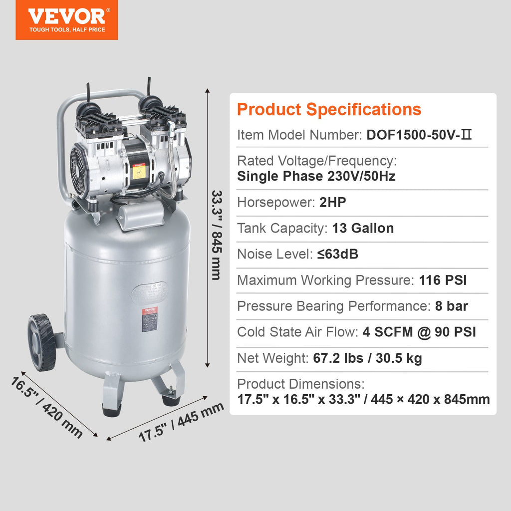 Oro kompresorius VEVOR DOF1500-50V-Ⅱ, 49,2 l