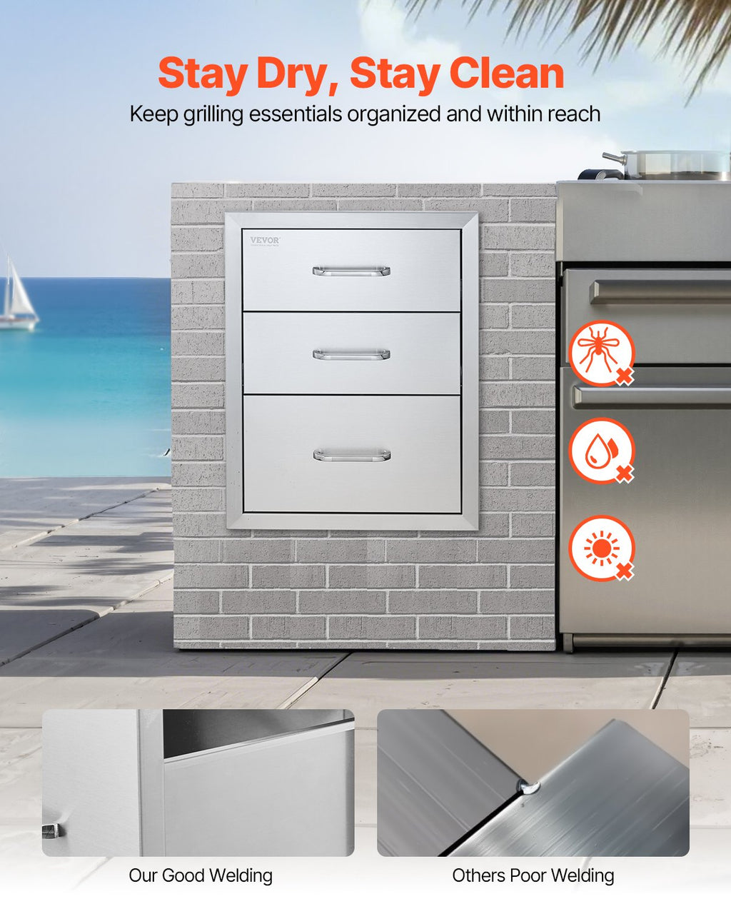 Lauko virtuvės stalčiai VEVOR KM-CTG-2302-SKU3, 3 skyrių