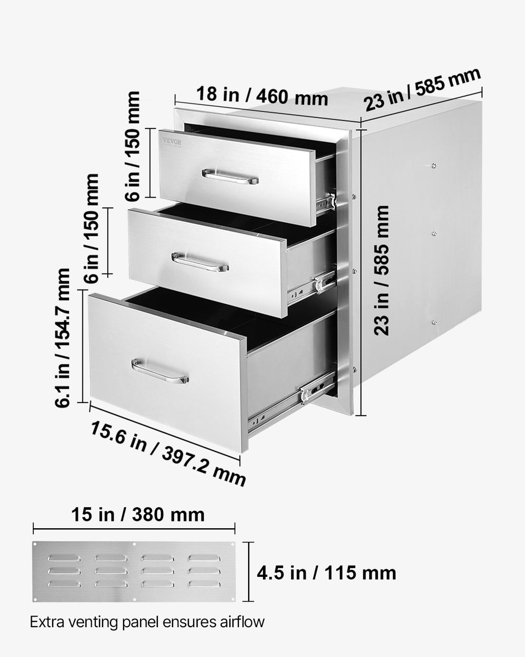 Lauko virtuvės stalčiai VEVOR KM-CTG-2302-SKU3, 3 skyrių