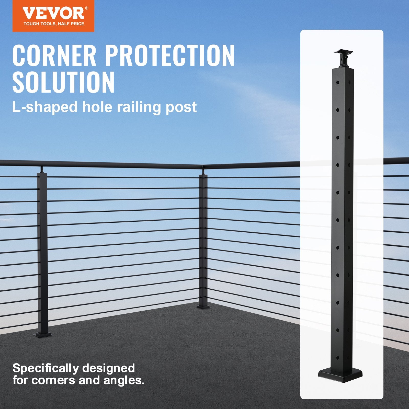 Kampinis trosinių turėklų stulpas VEVOR HR-016, 91,4 cm aukščio