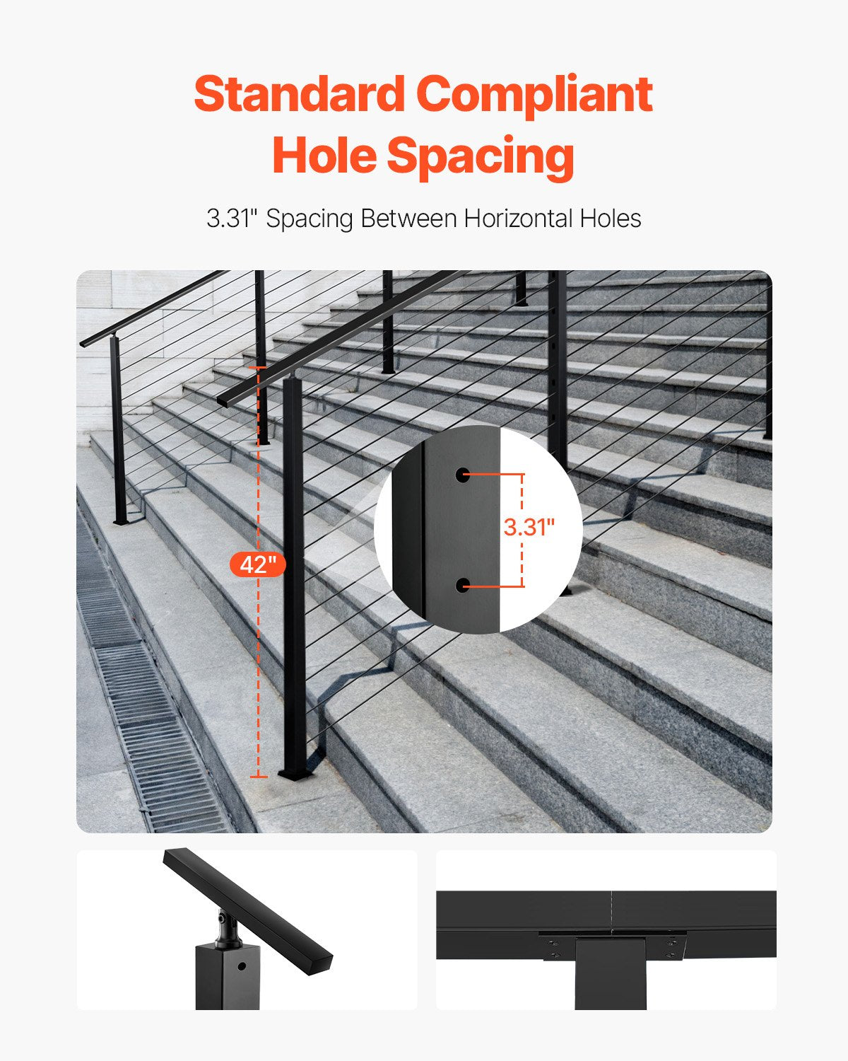Turėklų stulpas VEVOR HR-013G, 107 cm aukščio