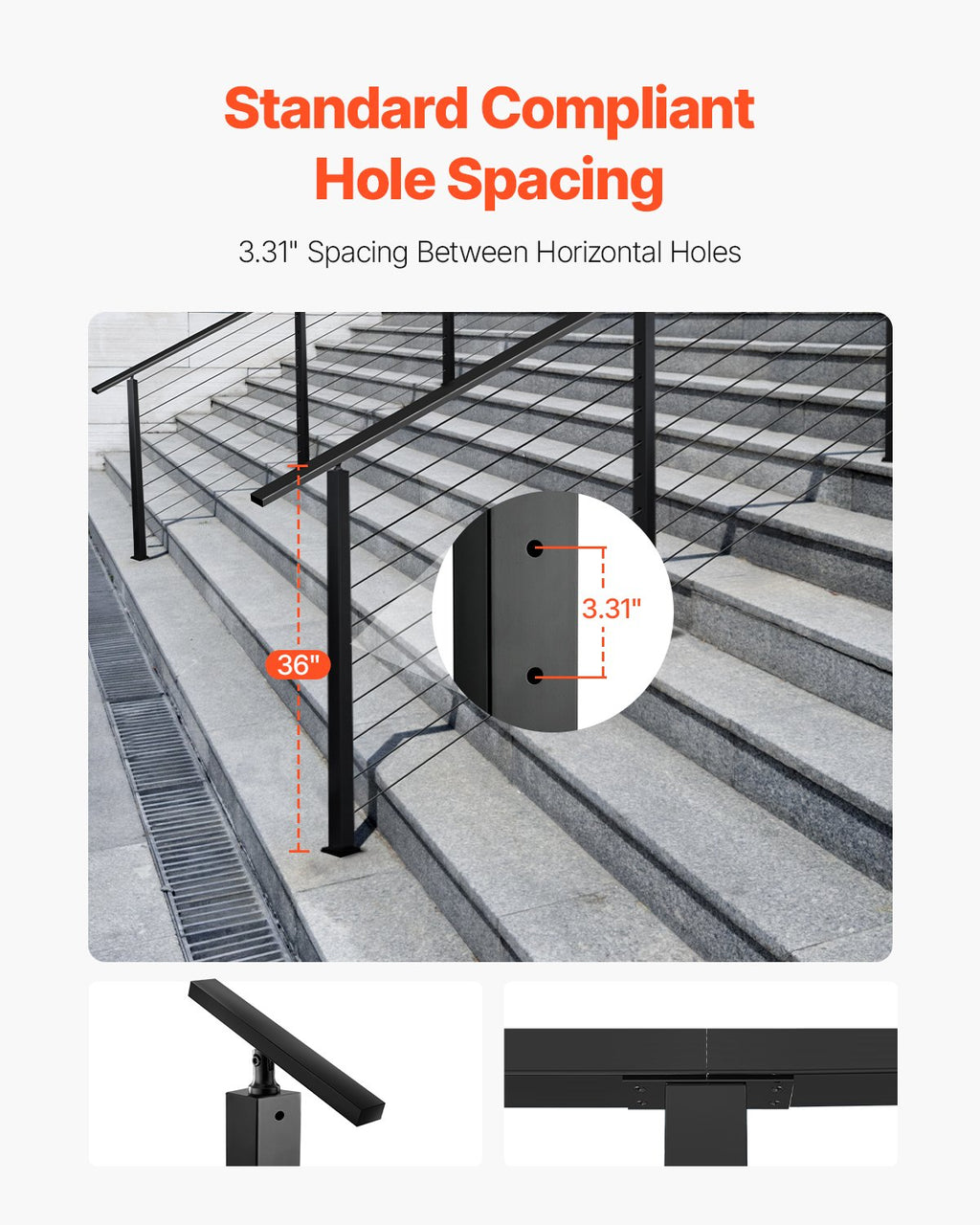 Kabelinių turėklų stulpas VEVOR HR-010G, 91,4 cm aukščio