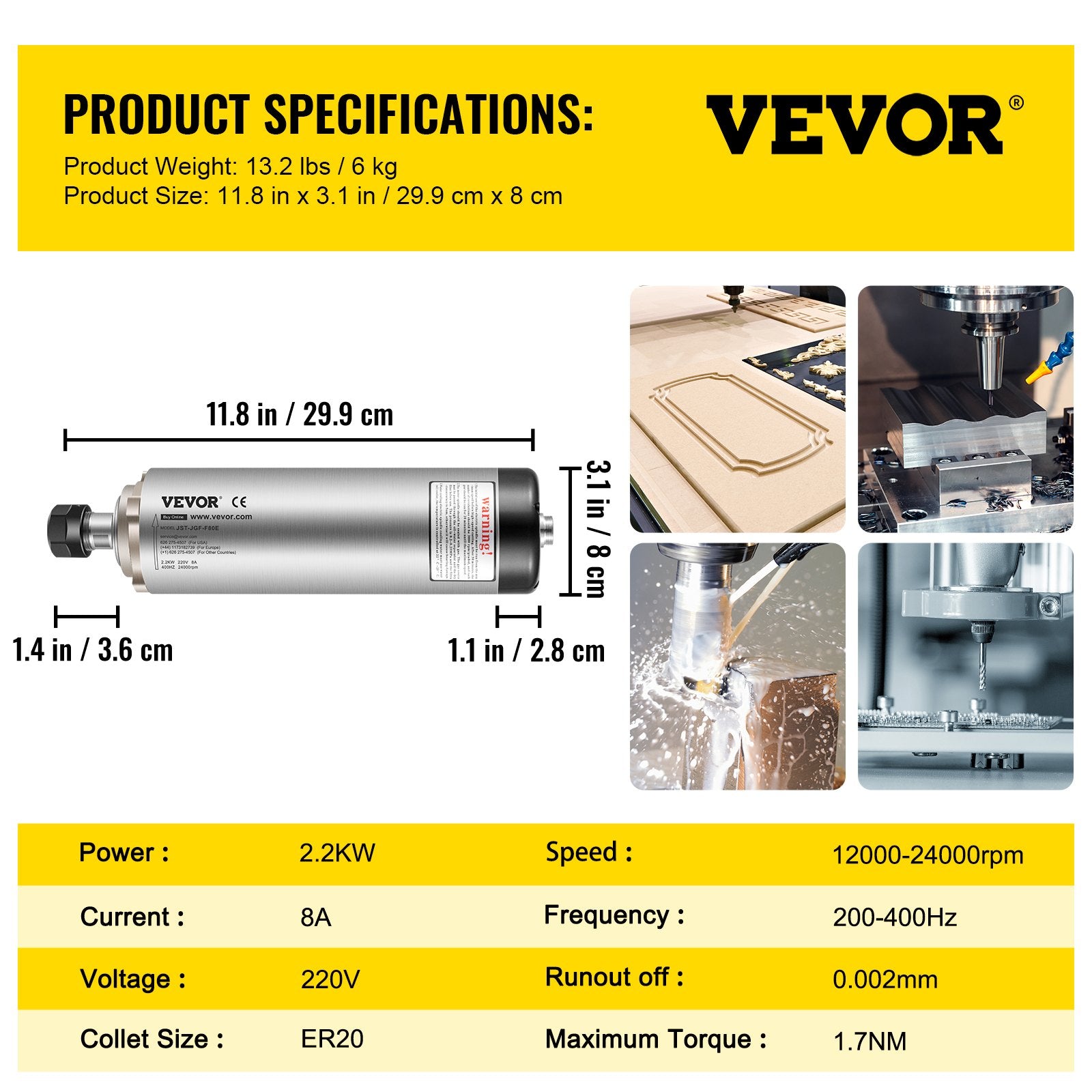 CNC špindelis VEVOR ER20, 2.2 kW