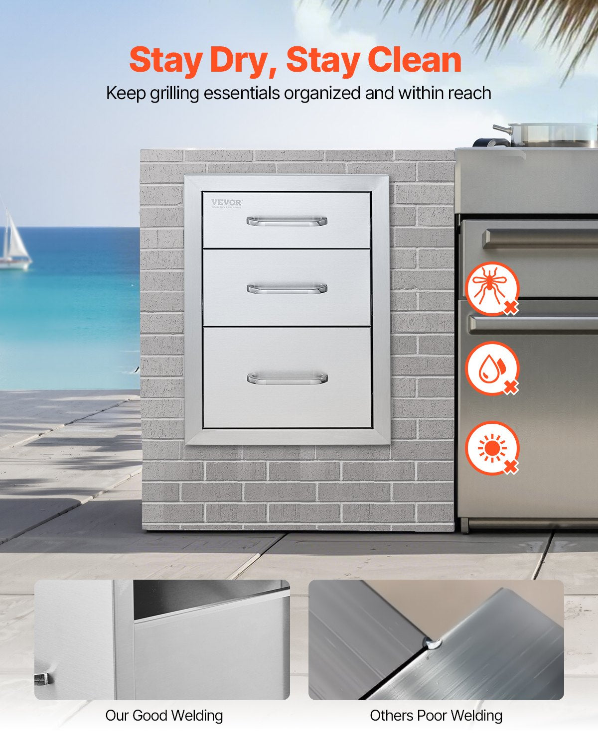 Lauko virtuvės stalčiai VEVOR KM-CTG-2302-SKU4, 3 dalių
