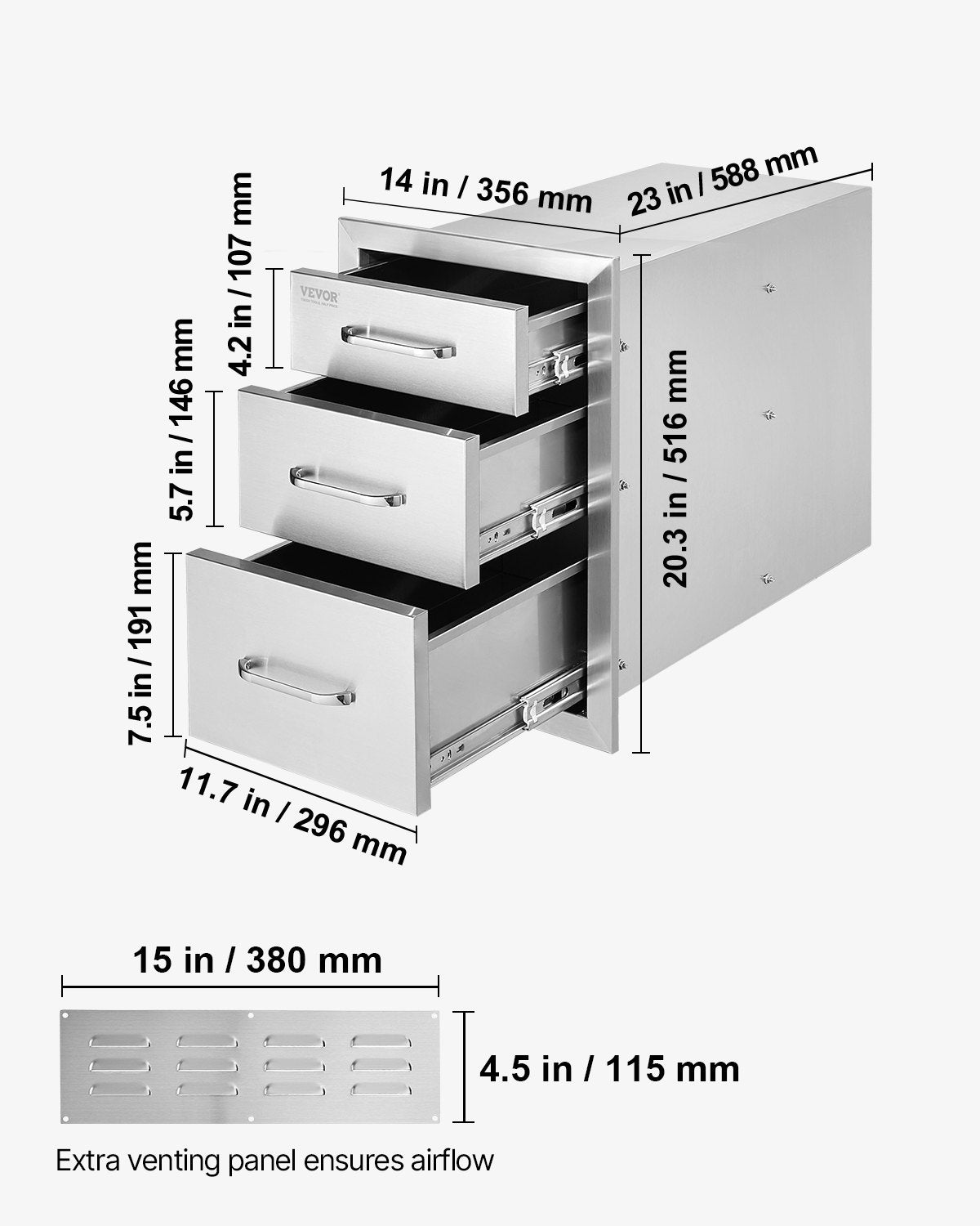 Lauko virtuvės stalčiai VEVOR KM-CTG-2302-SKU4, 3 dalių