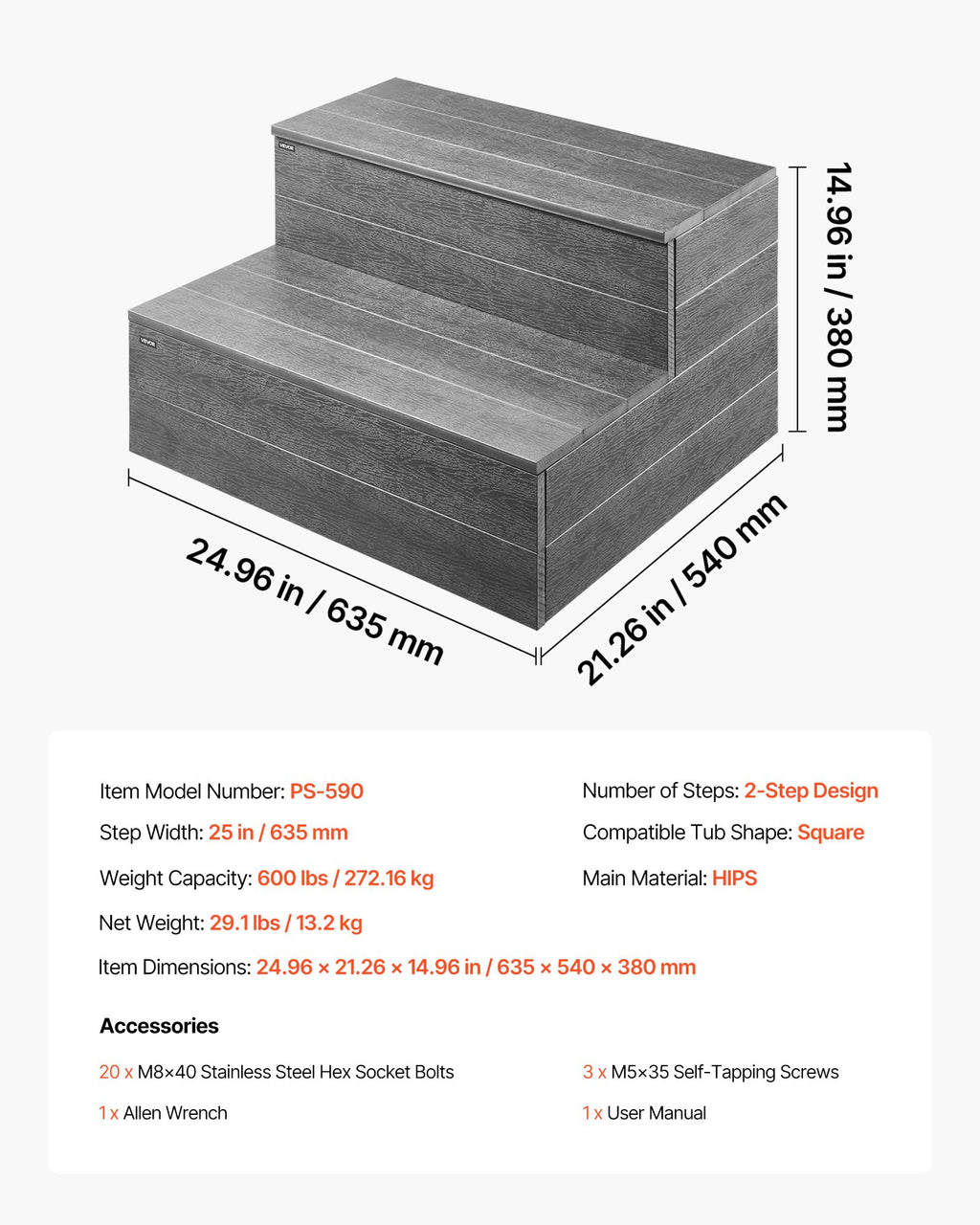 Laipteliai masažinei voniai VEVOR PS-590, 272 kg keliamoji galia