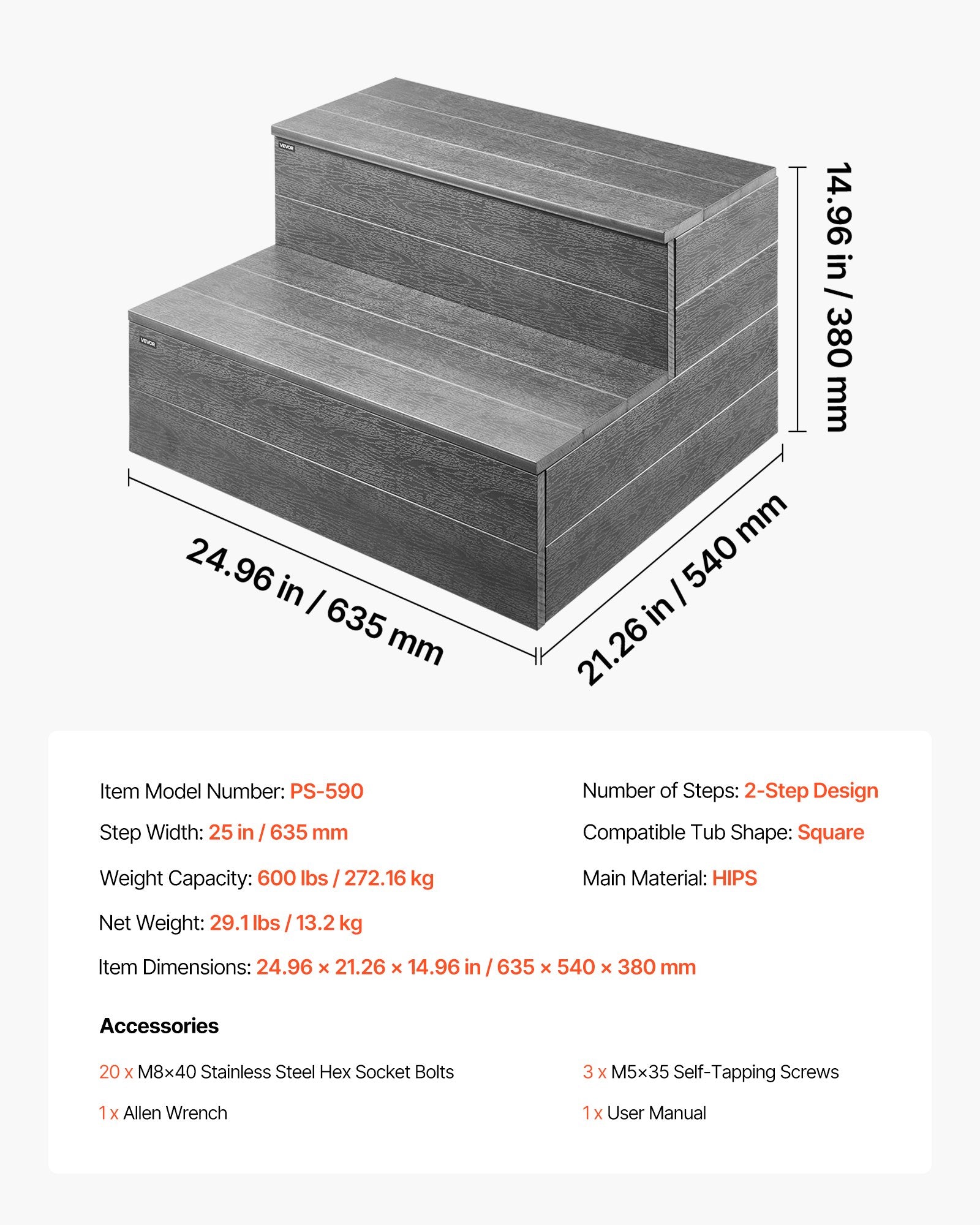 Laipteliai masažinei voniai VEVOR PS-590, 272 kg keliamoji galia