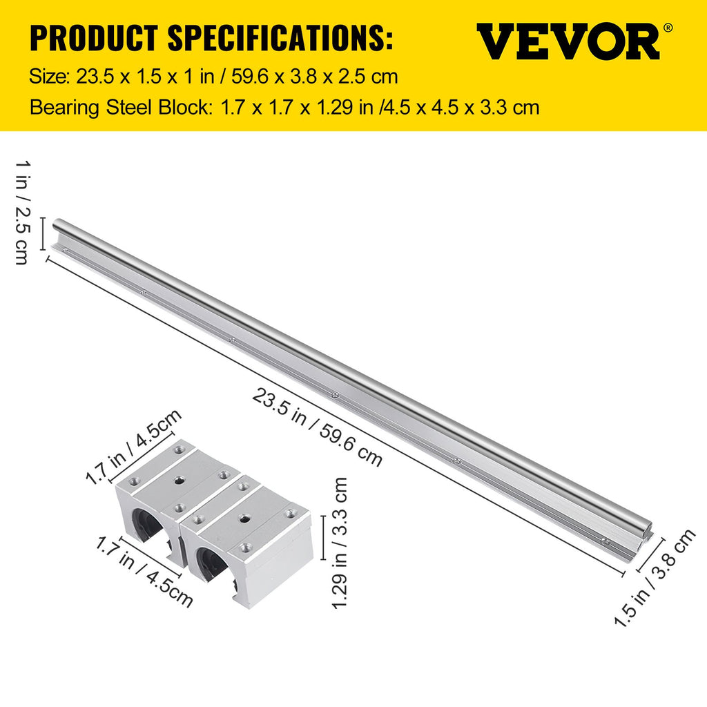 Linijinis kreipiančiųjų rinkinys VEVOR SBR16-600 mm, 2 vnt. su 4 blokeliais