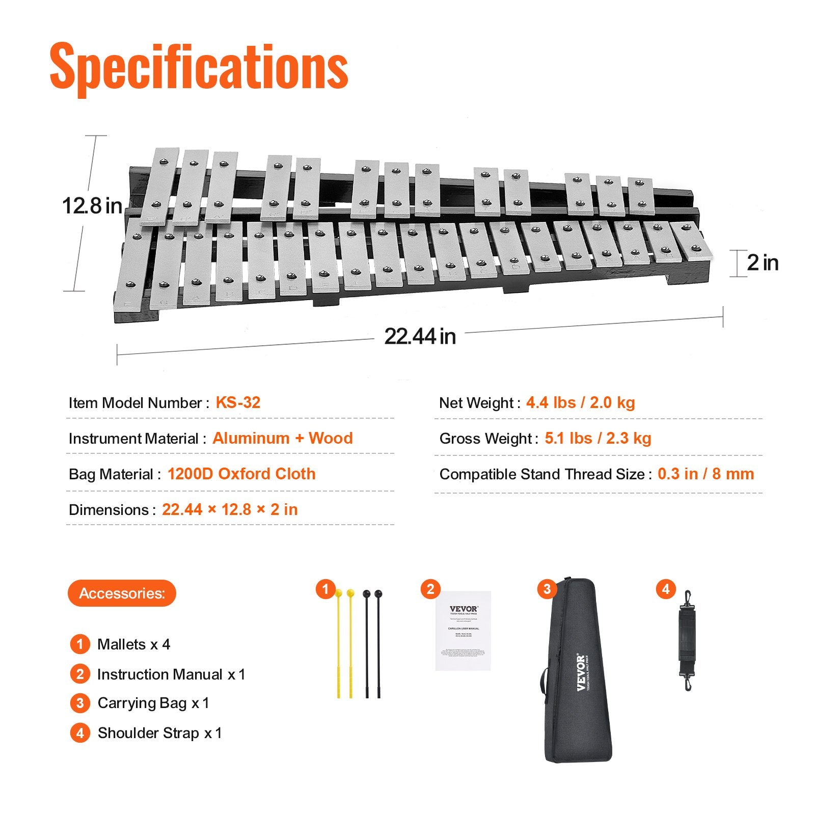 Metalofonas VEVOR KS-32, 32 natos