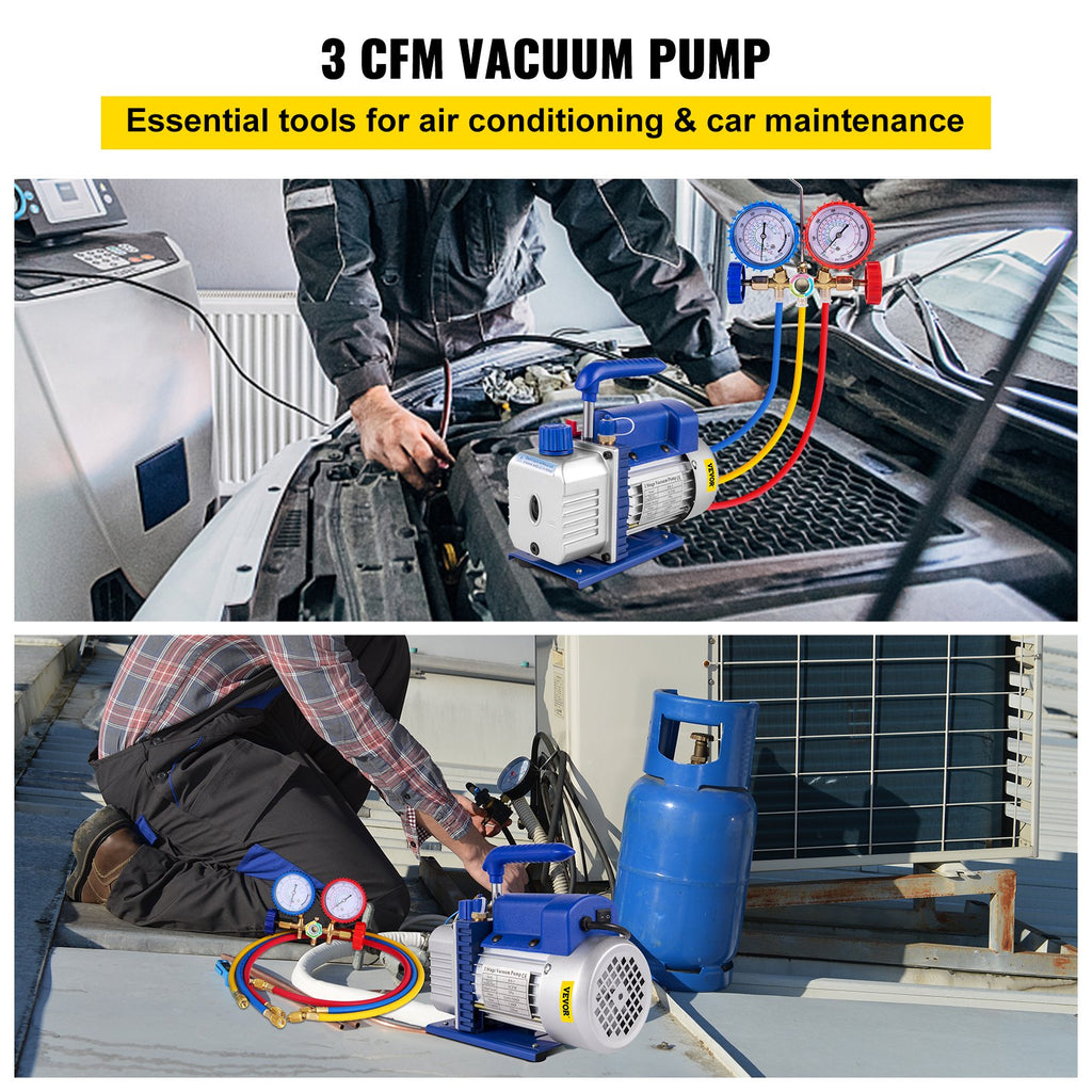 Šaldymo agento vakuuminio siurblio komplektas VEVOR 3CFM 1/4HP, 84 l/min