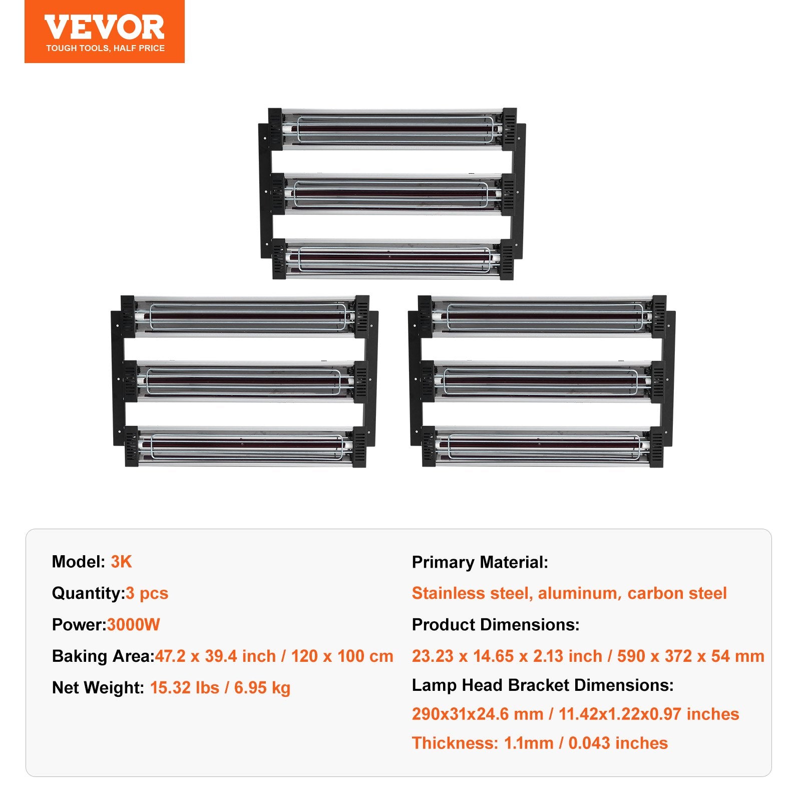 Infraraudonųjų spindulių dažų džiovintuvas VEVOR 3K, 3000W