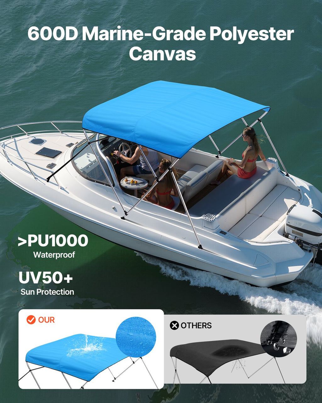 Valties stogelis (Bimini) VEVOR 3 Bow, 201–213 cm plotis