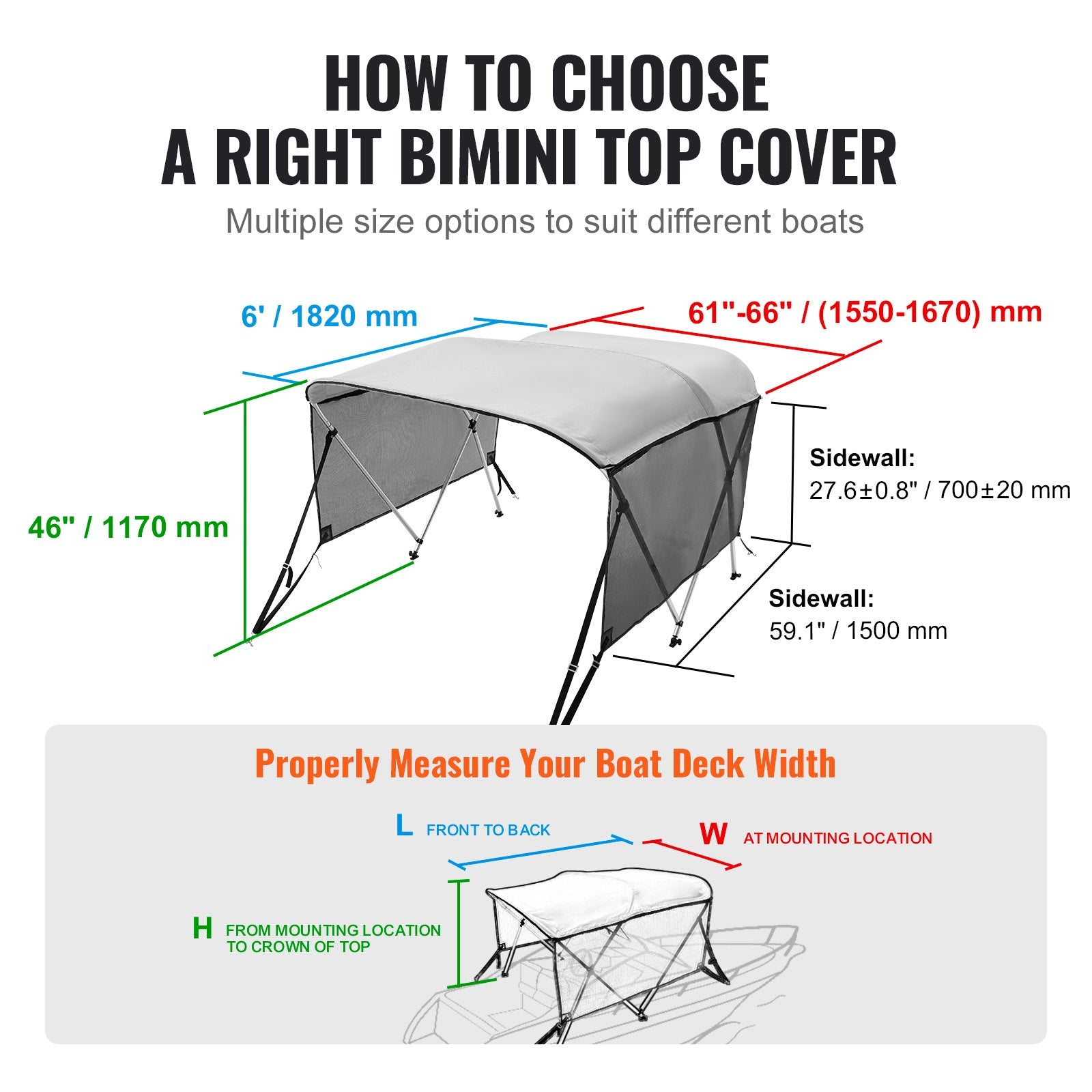 Bimini tentas valtims VEVOR 3 Bow, 155-167 cm pločio