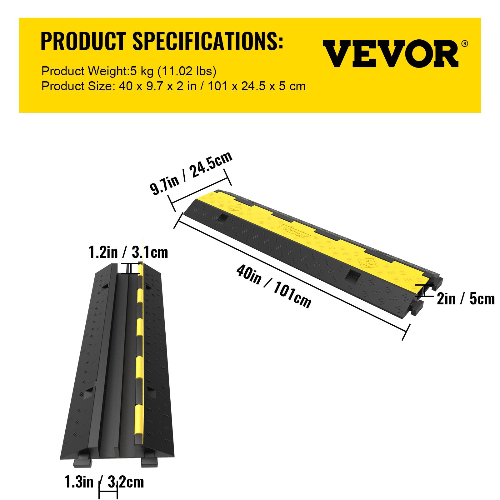 Kabelių apsauga VEVOR 101x24,5x5 cm (3 vnt.), 5 t apkrova
