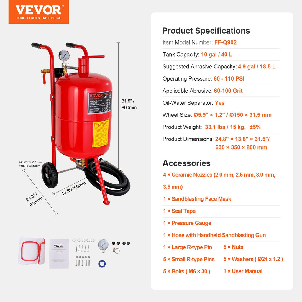 Smėliasrovė VEVOR FF-Q902, 40 l