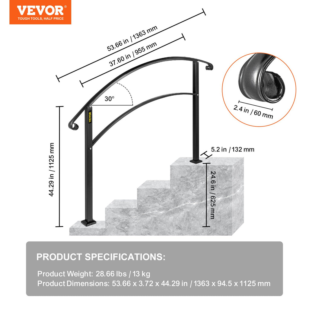Lauko laiptų turėklas VEVOR TYFS-4FT, 4 pakopoms