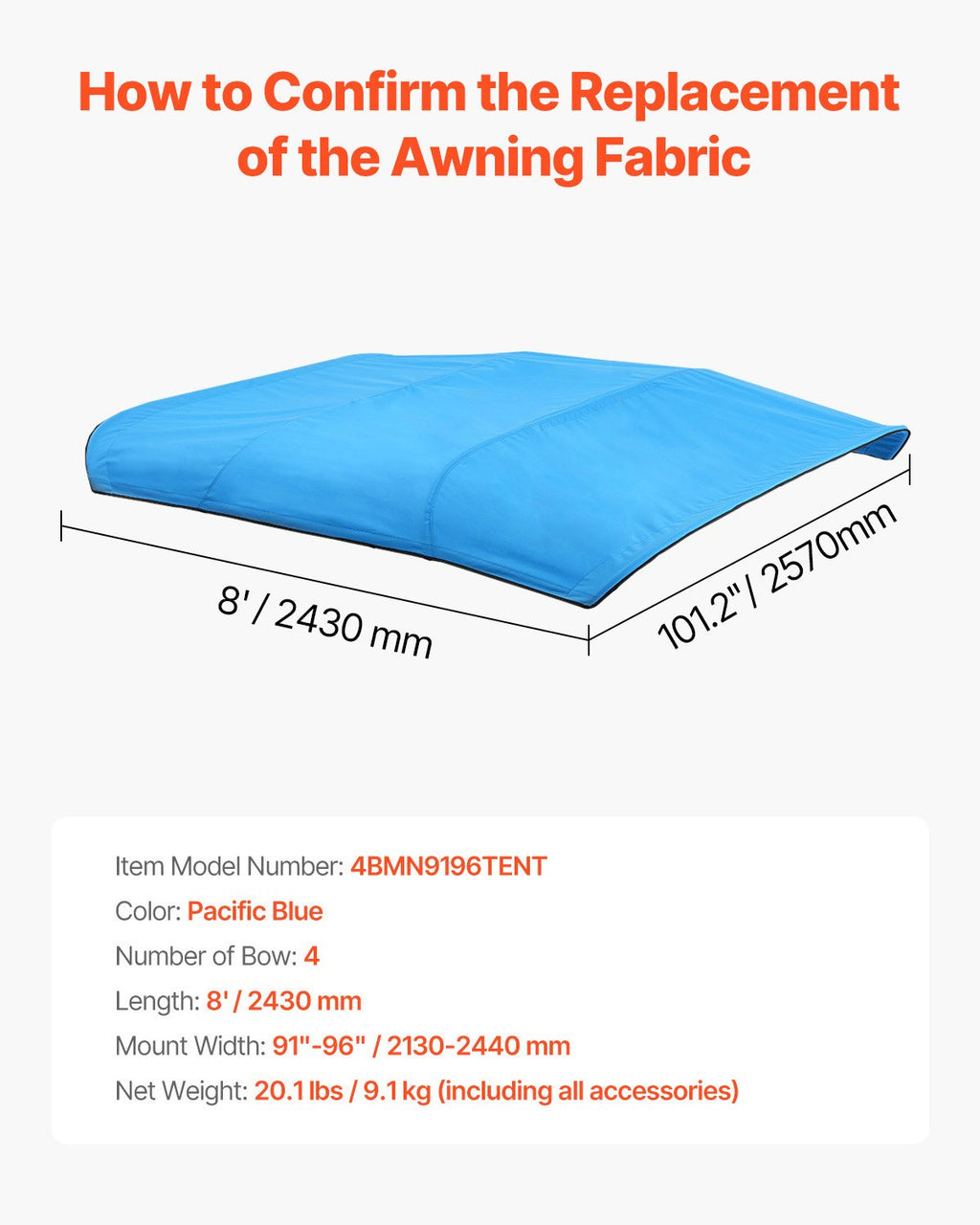 Bimini tentas valtims VEVOR 4BMN9196TENT, 244 x 231-244 cm