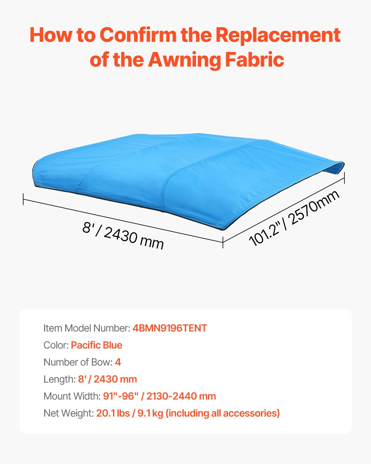 Bimini tentas valtims VEVOR 4BMN9196TENT, 244 x 231-244 cm