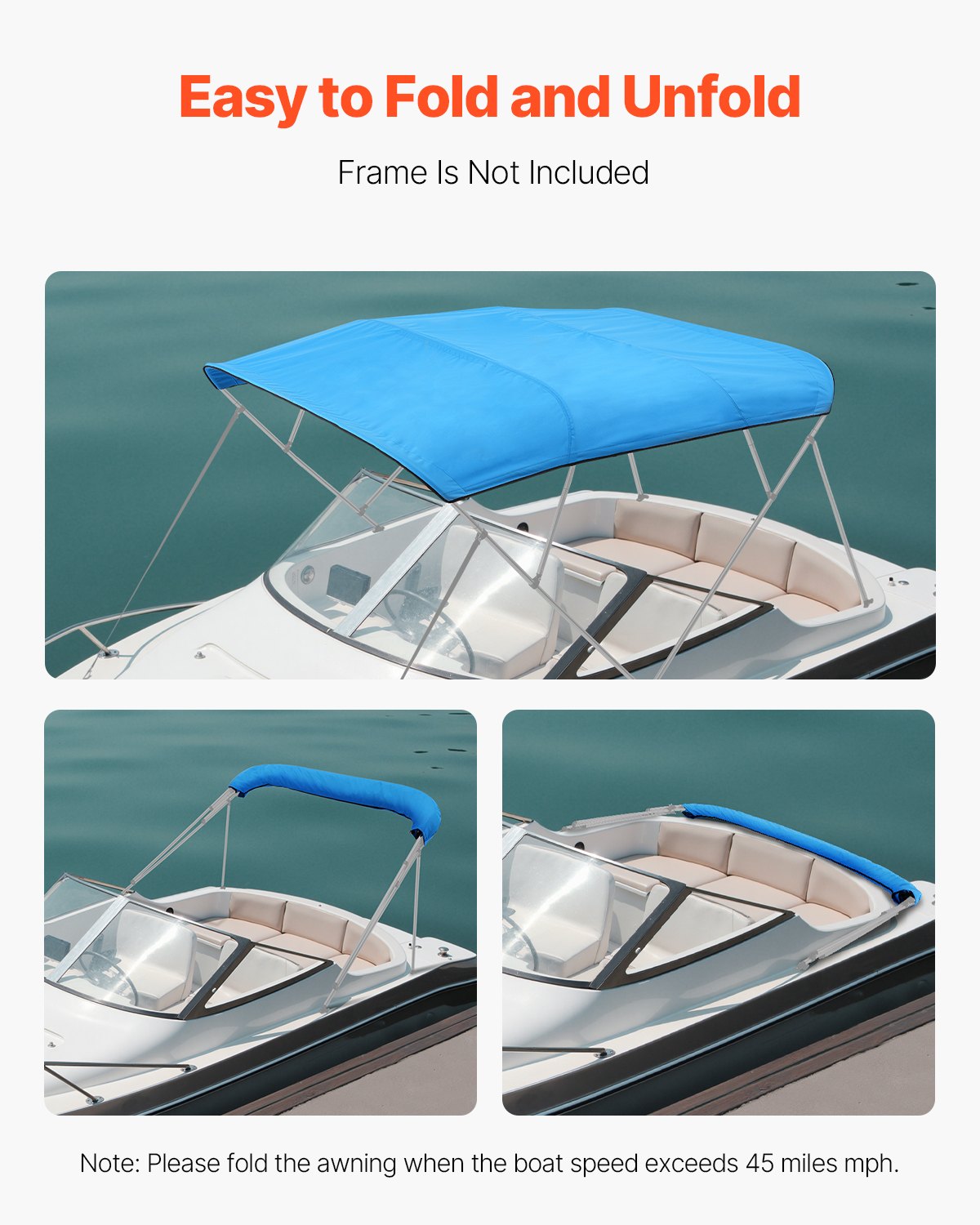 Katerio stogelis (Bimini) VEVOR 4BMN97103TENT, 244 x 246-262 cm