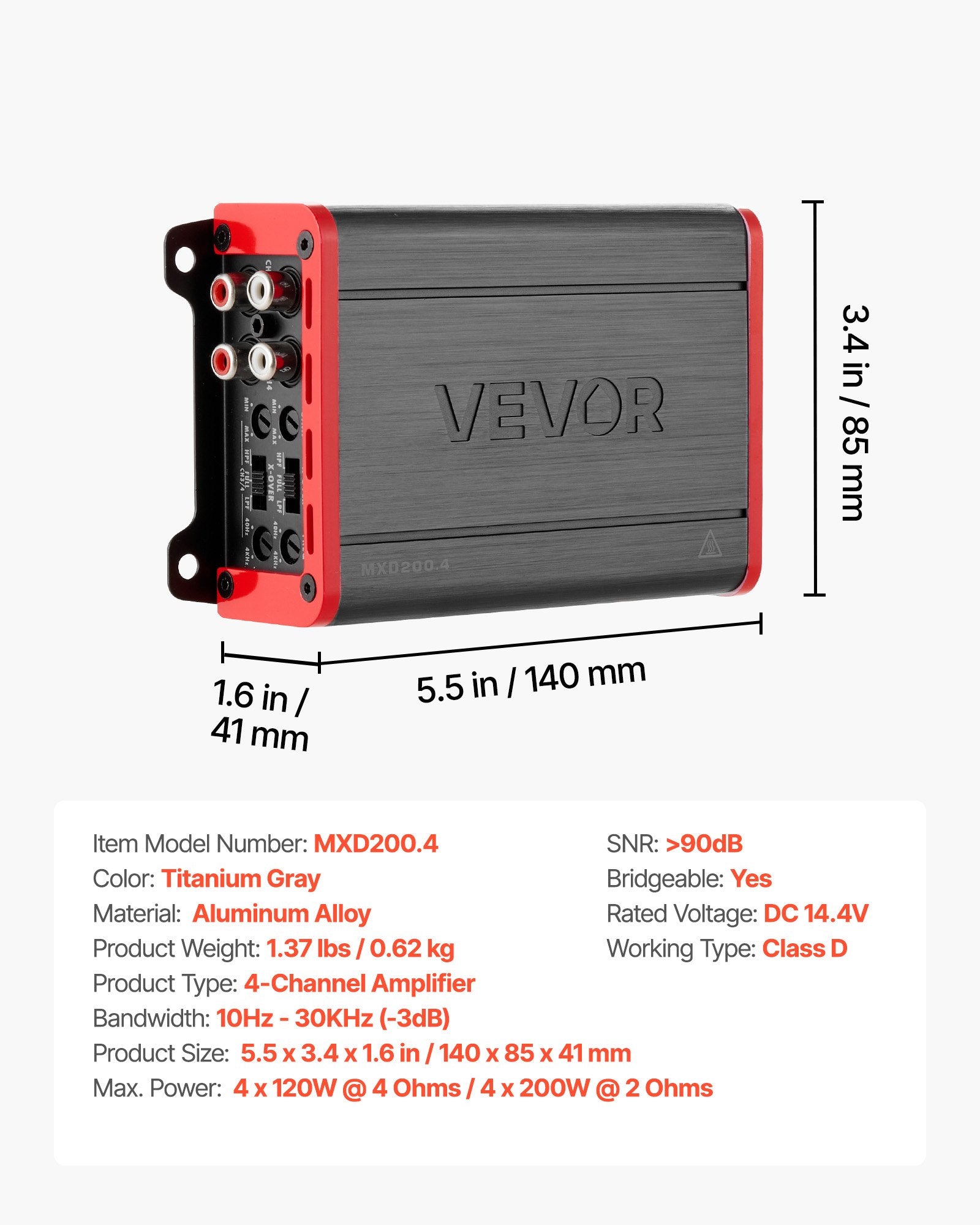 Automobilinis garso stiprintuvas VEVOR MXD200.4, 4 kanalų