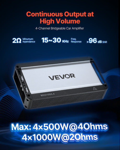 Automobilinis garso stiprintuvas VEVOR MXD1000.4, 4 kanalų, 4000W