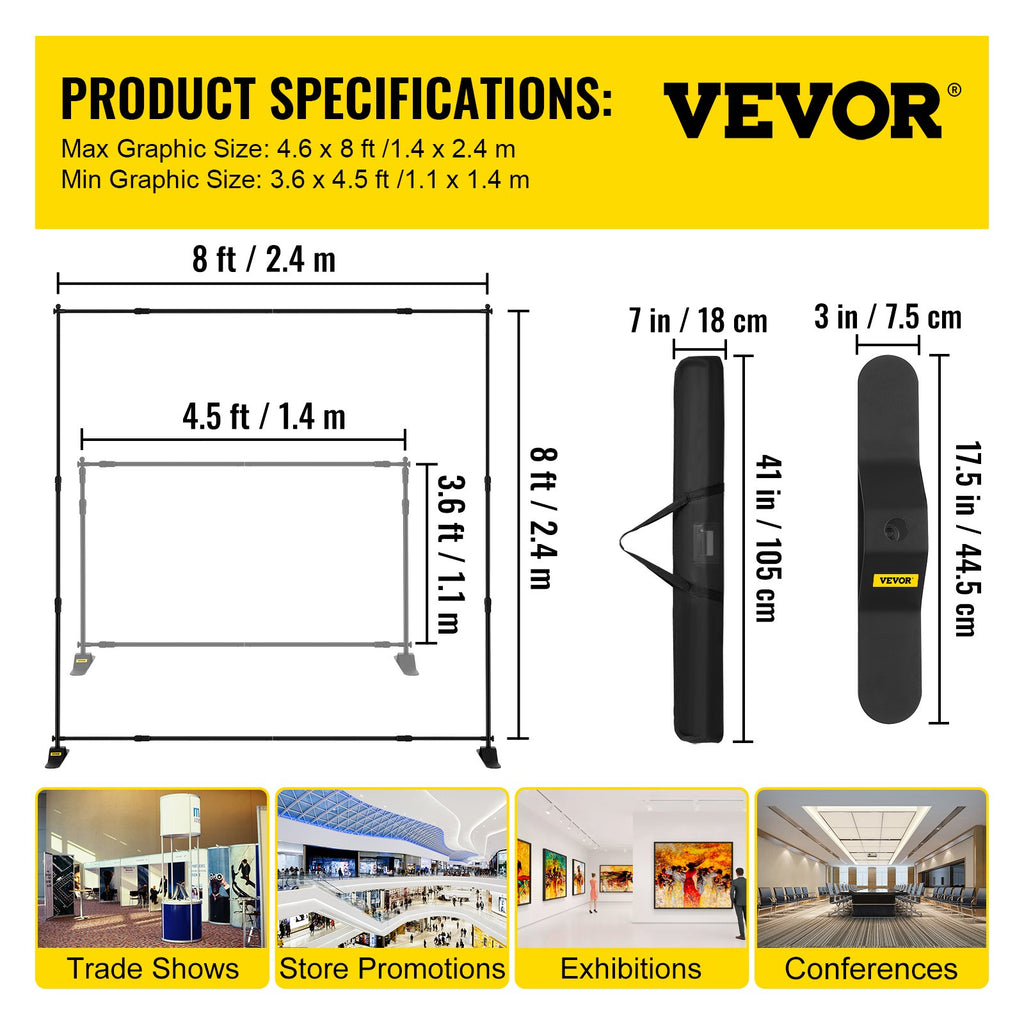 Foto sienelės stovas VEVOR 2.44 m, 4 vnt. komplektas