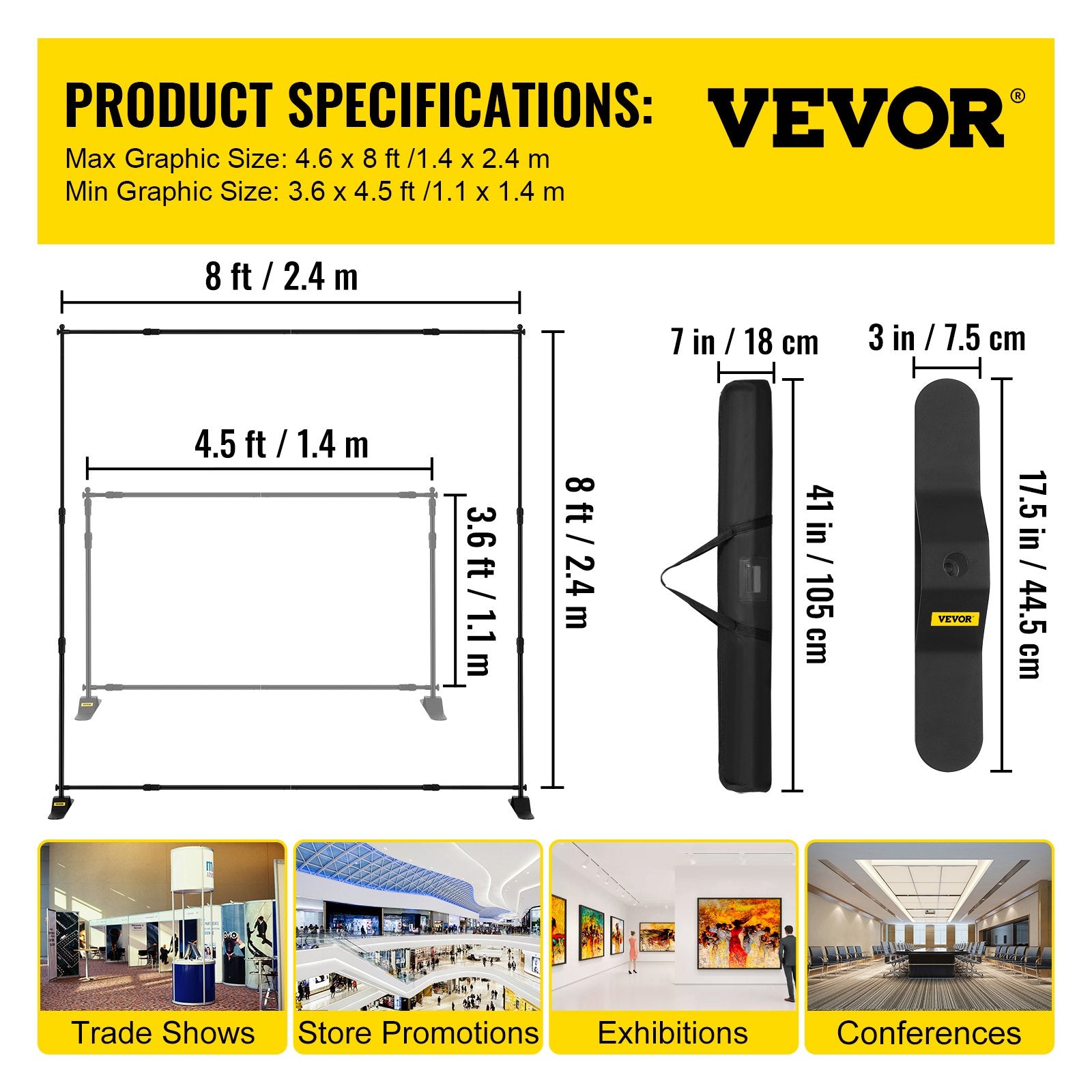 Foto sienelės stovas VEVOR 2.44 m, 4 vnt. komplektas