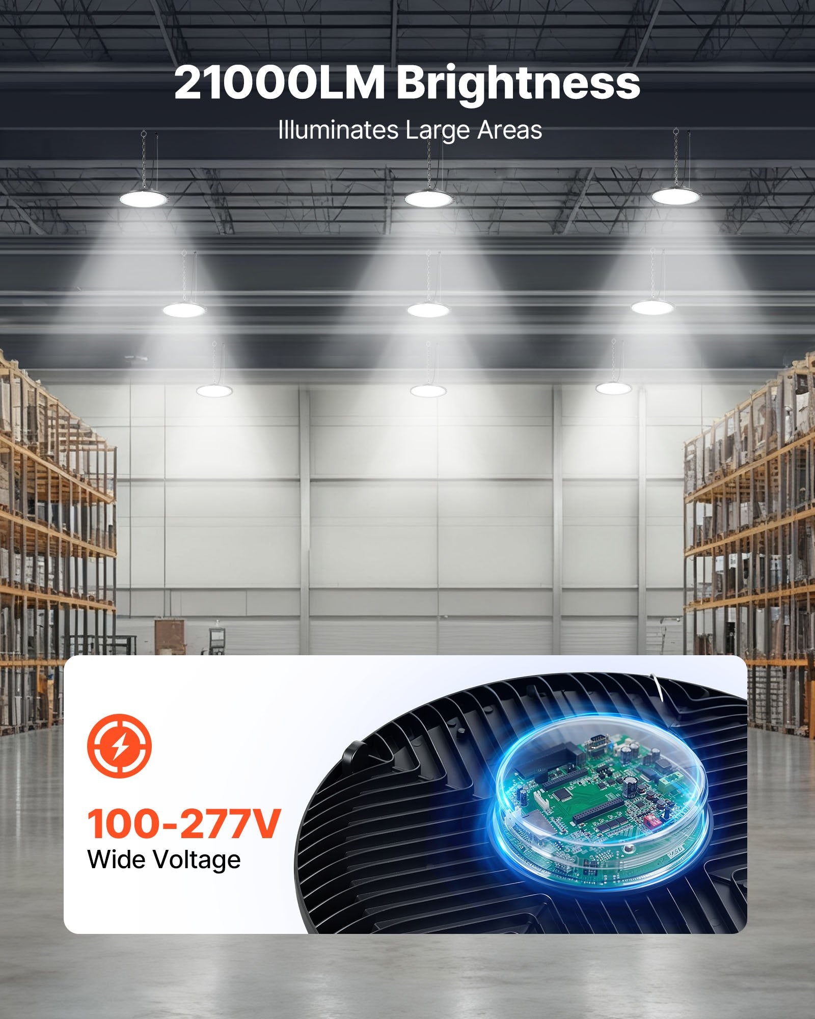 LED šviestuvai aukštoms patalpoms VEVOR AR-LHB-150W, 150W (20 vnt. komplektas)