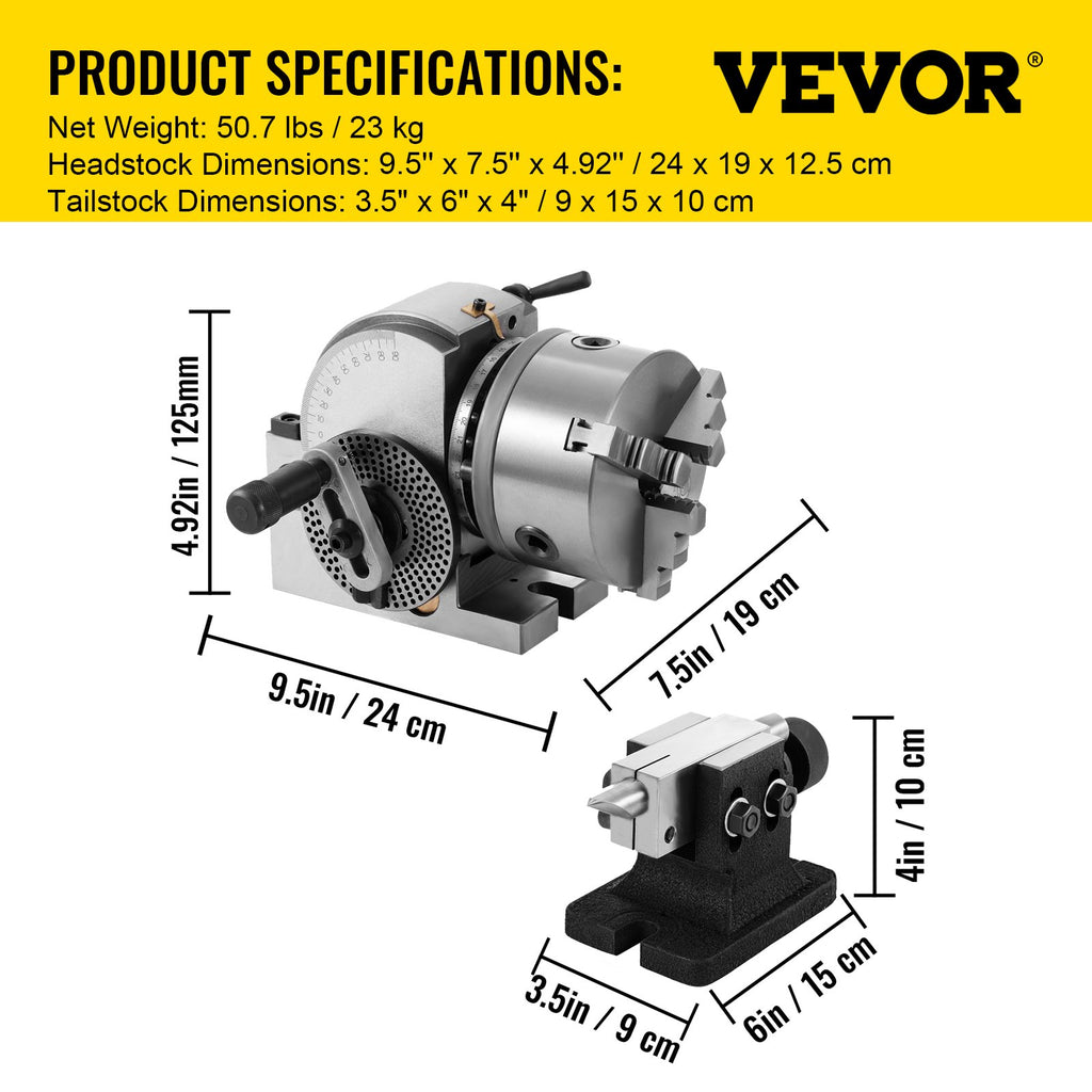 Precizinė dalinimo galvutė VEVOR BS-0, 12,7 cm