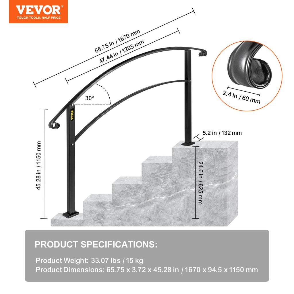 Lauko laiptų turėklas VEVOR LTFSHS-5FT, 5 pakopoms