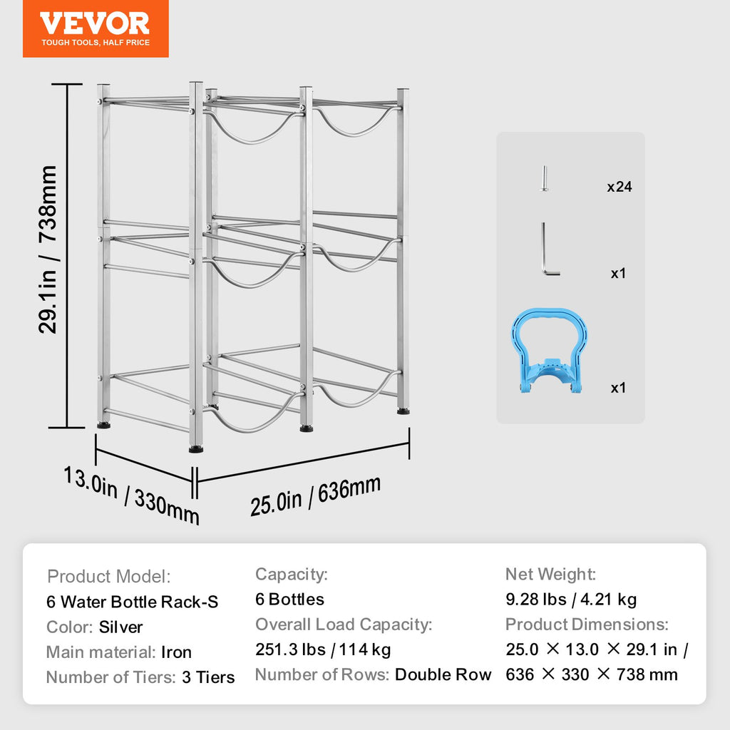 Vandens butelių stovas VEVOR 6 Water Bottle Rack-S, 3 aukštų, 6 buteliams