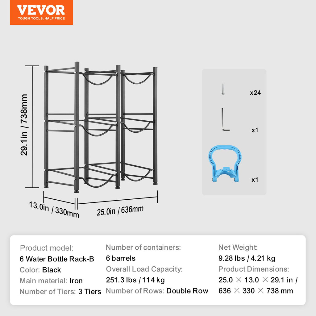 Vandens butelių stovas VEVOR 6 Water Bottle Rack-B, 3 aukštų