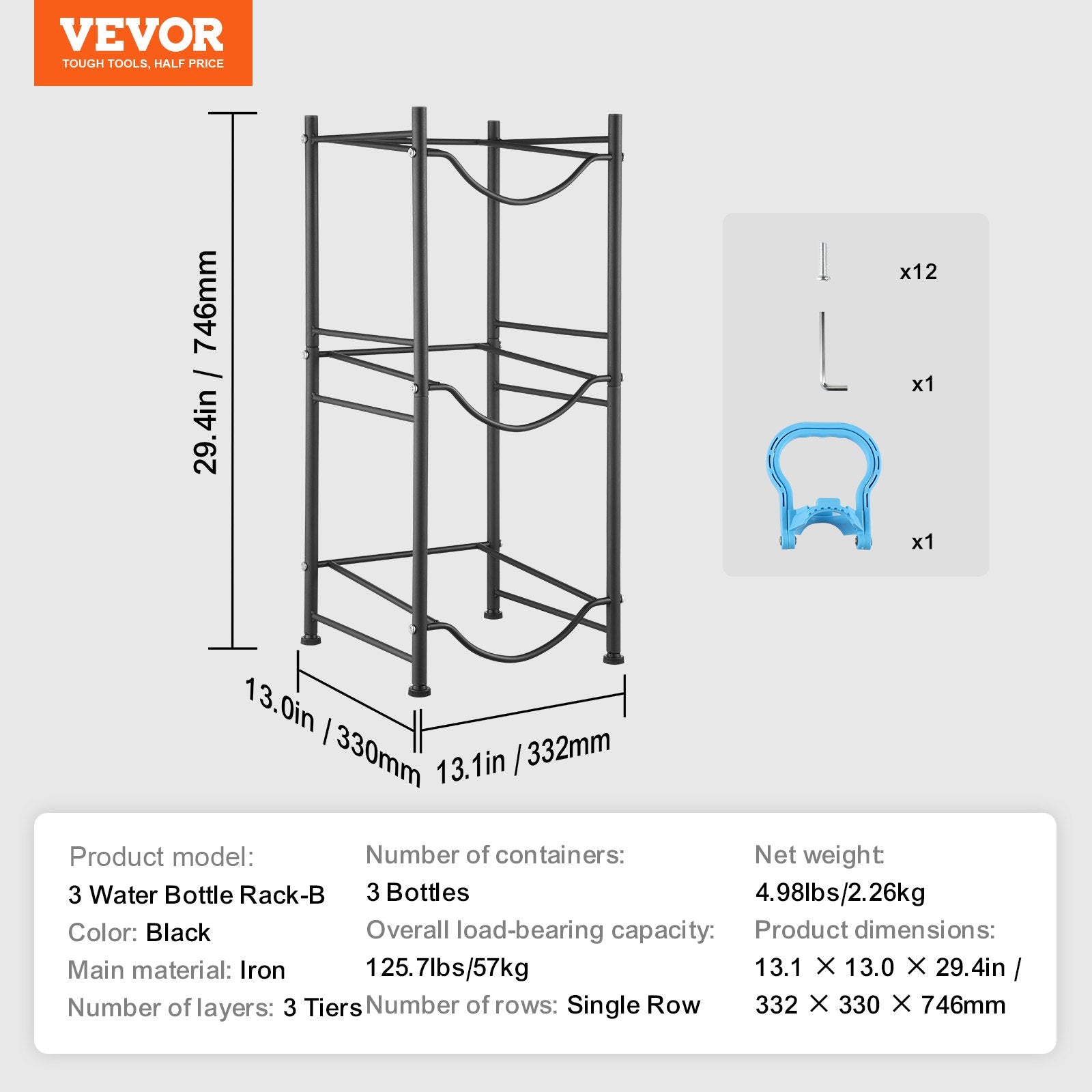 Vandens butelių stovas VEVOR 3 Water Bottle Rack-B, 3 aukštų