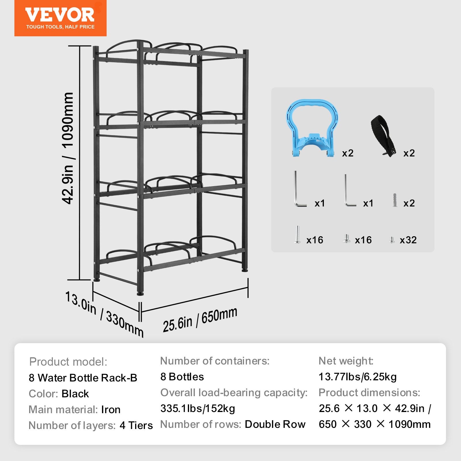 Vandens butelių stovas VEVOR 8 Water Bottle Rack-B, 4 aukštų