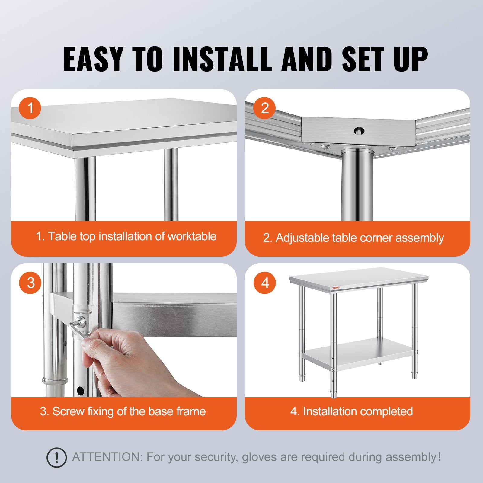 Nerūdijančio plieno paruošimo stalas VEVOR GZT90X60J, 900x600x800 mm