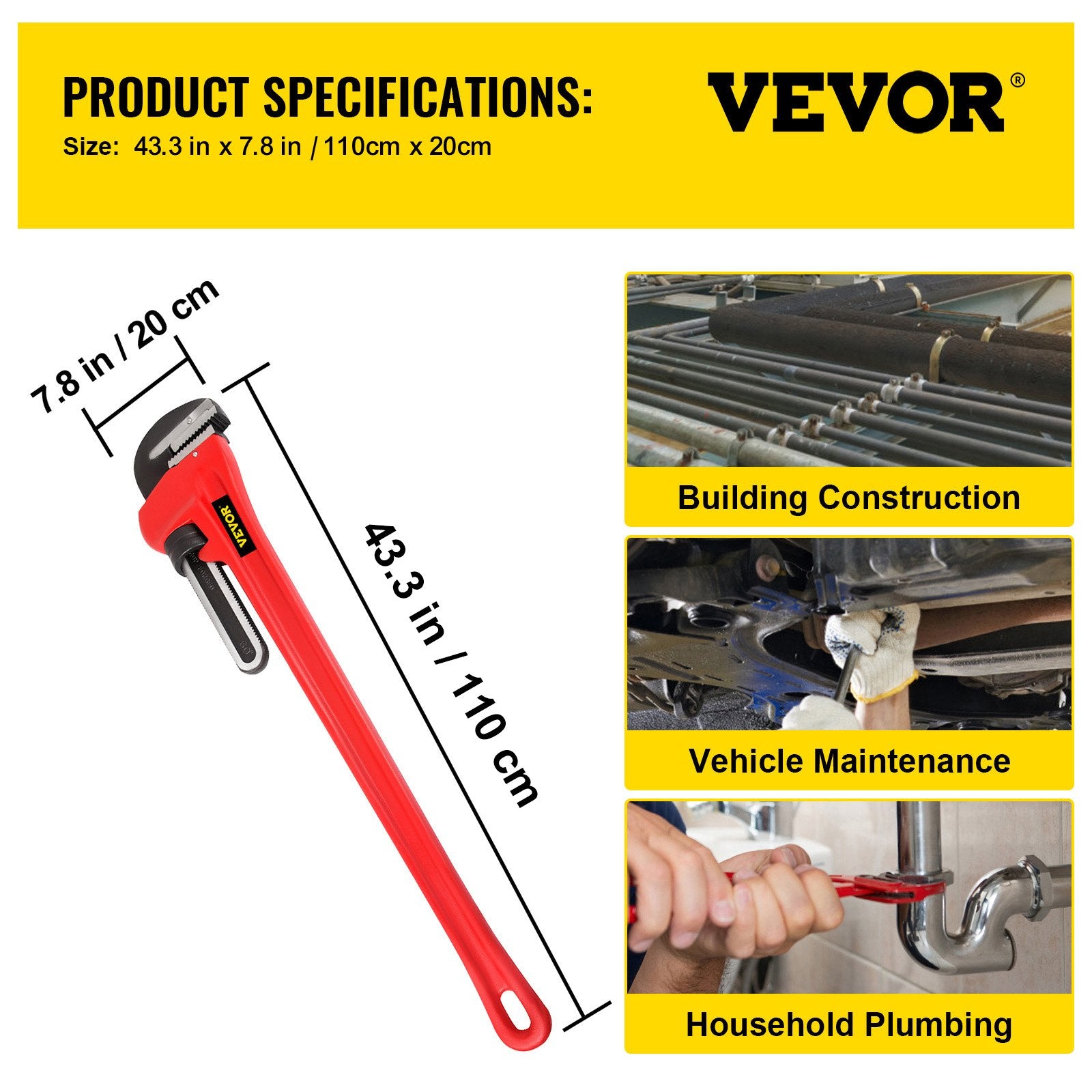 Vamzdžių raktas VEVOR Heavy Duty, 152,4 cm