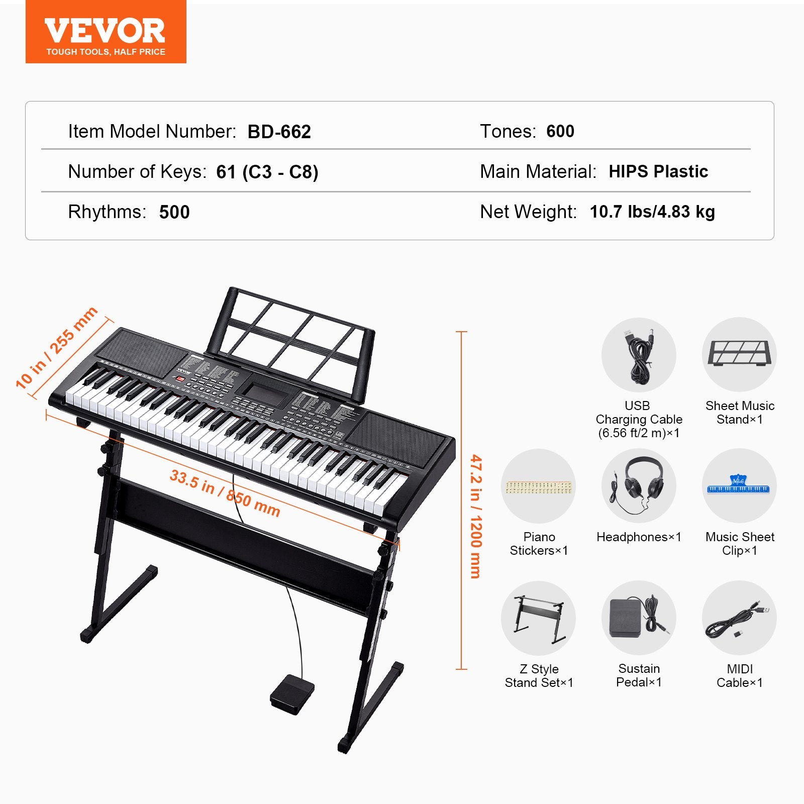 Skaitmeninis pianinas VEVOR BD-662, 61 klavišas
