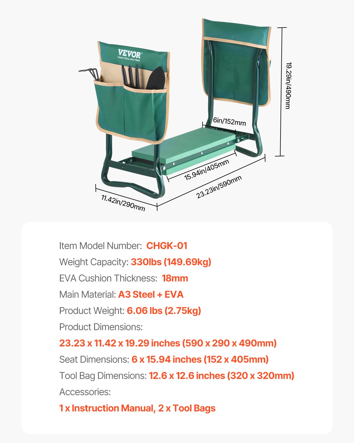 Sodo kėdutė-klauptas VEVOR CHGK-01, 150 kg keliamoji galia
