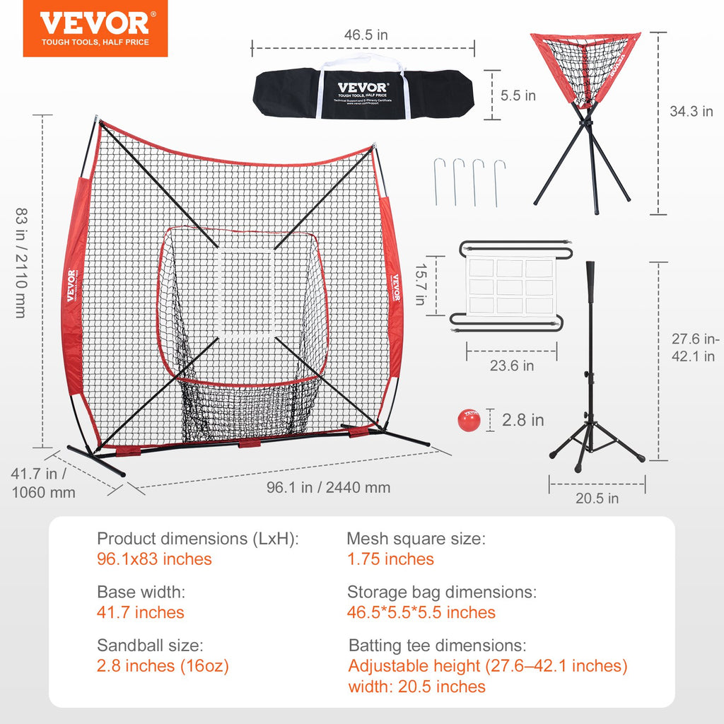 Beisbolo ir softbolo treniruočių tinklas VEVOR YC-SS-BN005, 213x213 cm