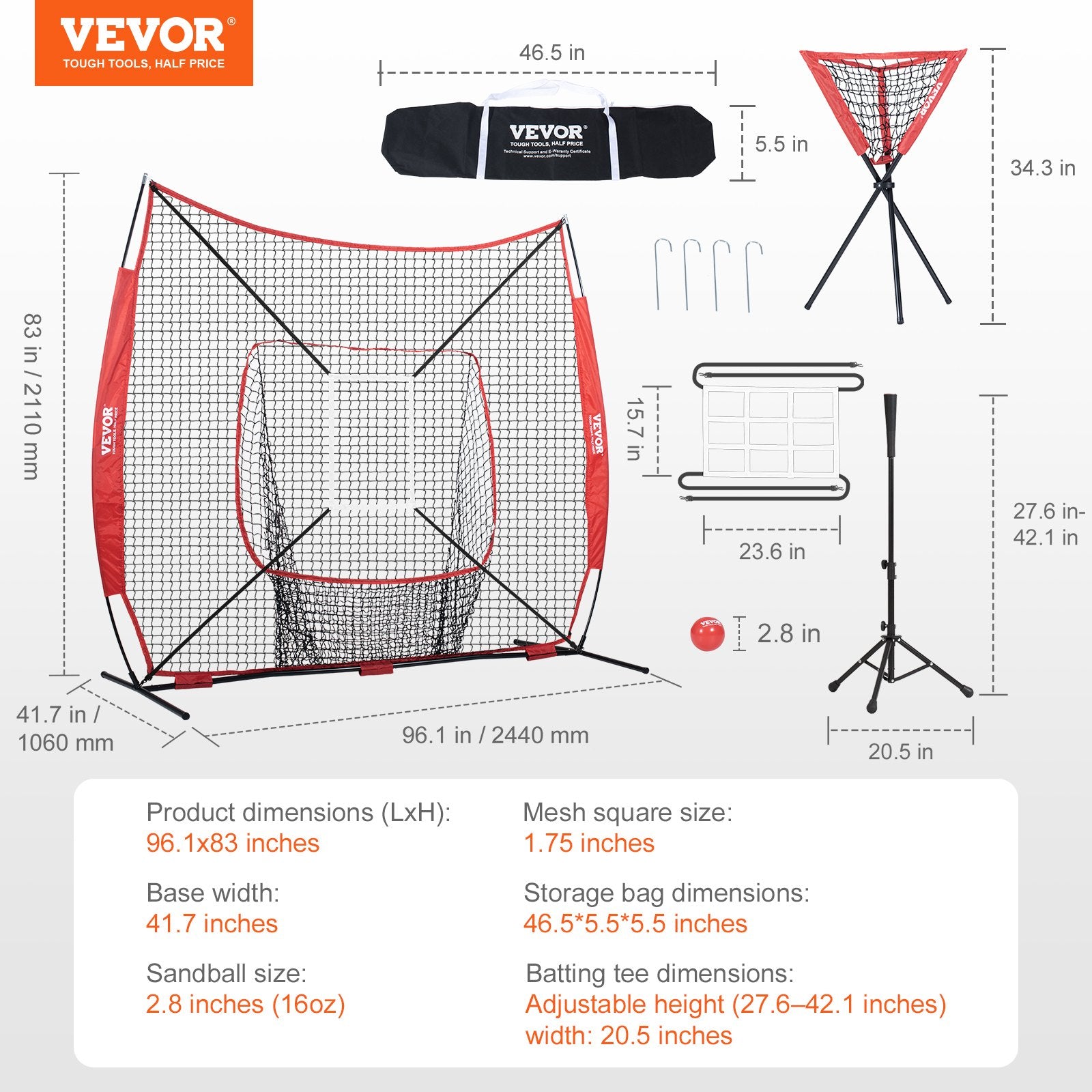 Beisbolo ir softbolo treniruočių tinklas VEVOR YC-SS-BN005, 213x213 cm