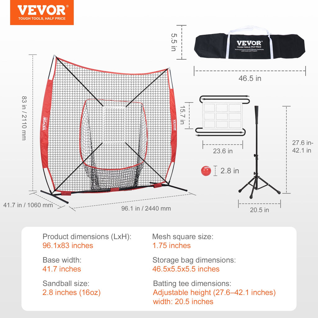 Beisbolo ir minkštasvydžio treniruočių tinklas VEVOR YC-SS-BN004, 213x213 cm