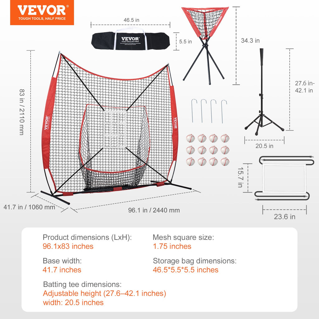 Beisbolo ir minkštasvydžio treniruočių tinklas VEVOR YC-SS-BN006, 213x213 cm