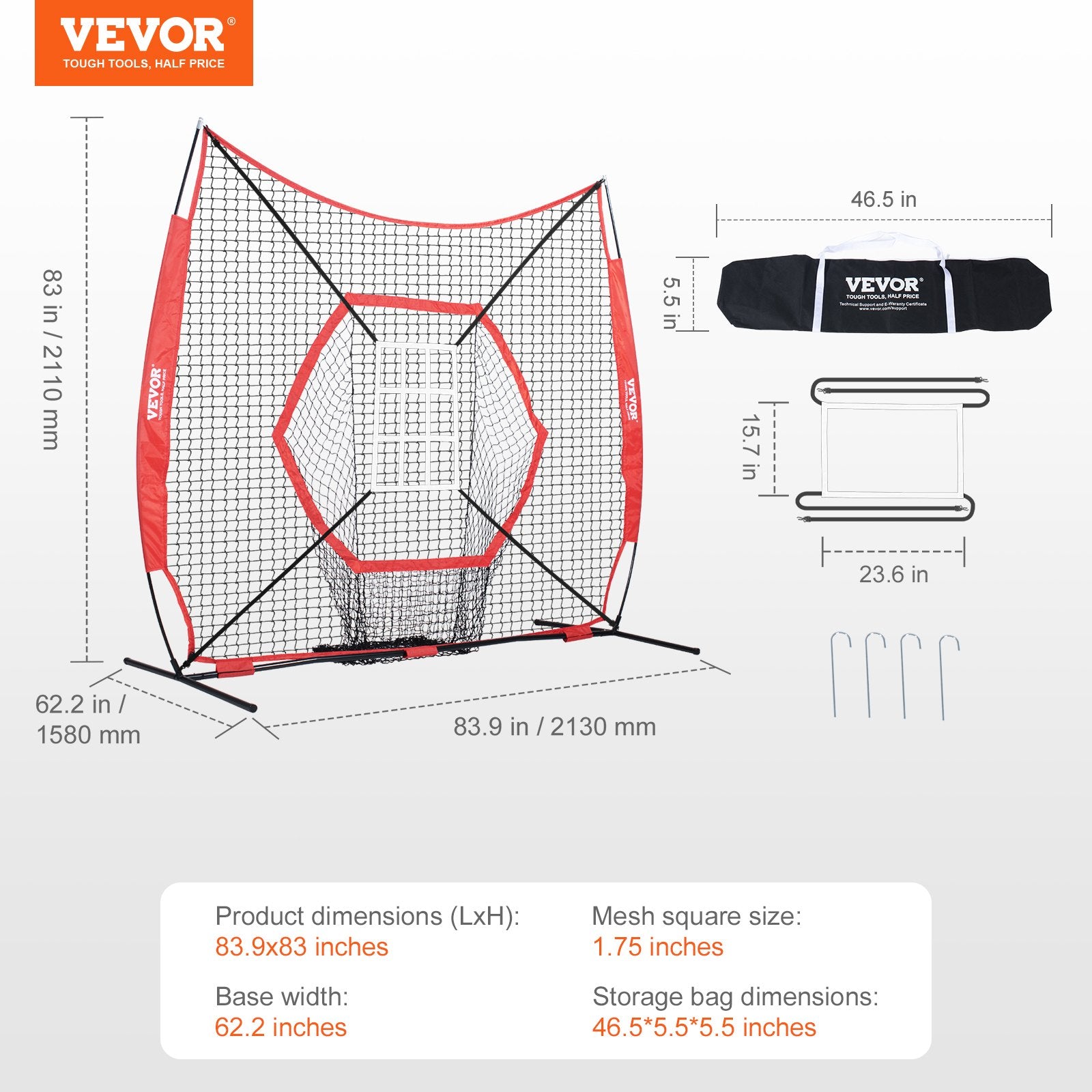 Beisbolo ir softbolo treniruočių tinklas VEVOR YC-SS-BN003, 213x213 cm