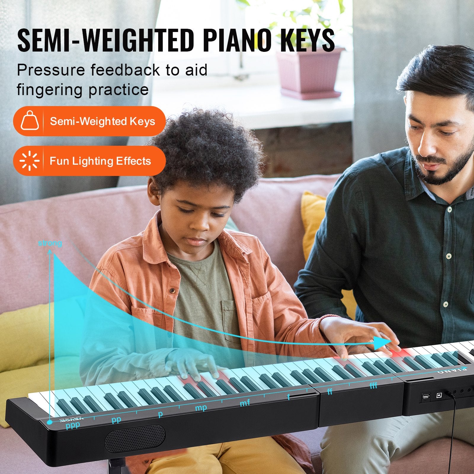 Skaitmeninis pianinas VEVOR BD-881D, 88 pusiau pasunkinti klavišai