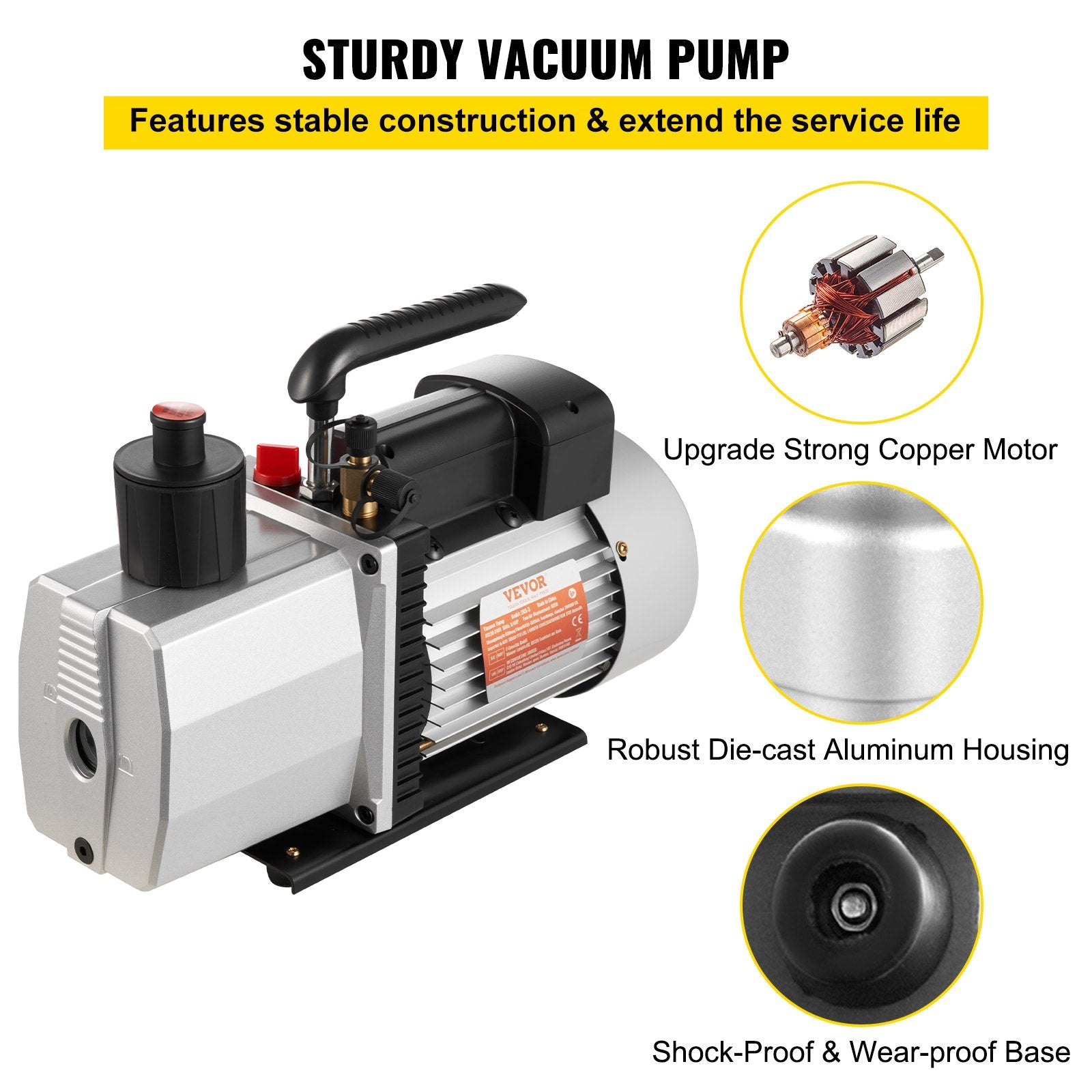 Dviejų pakopų vakuuminis siurblys VEVOR 2RS-3, 226 L/min