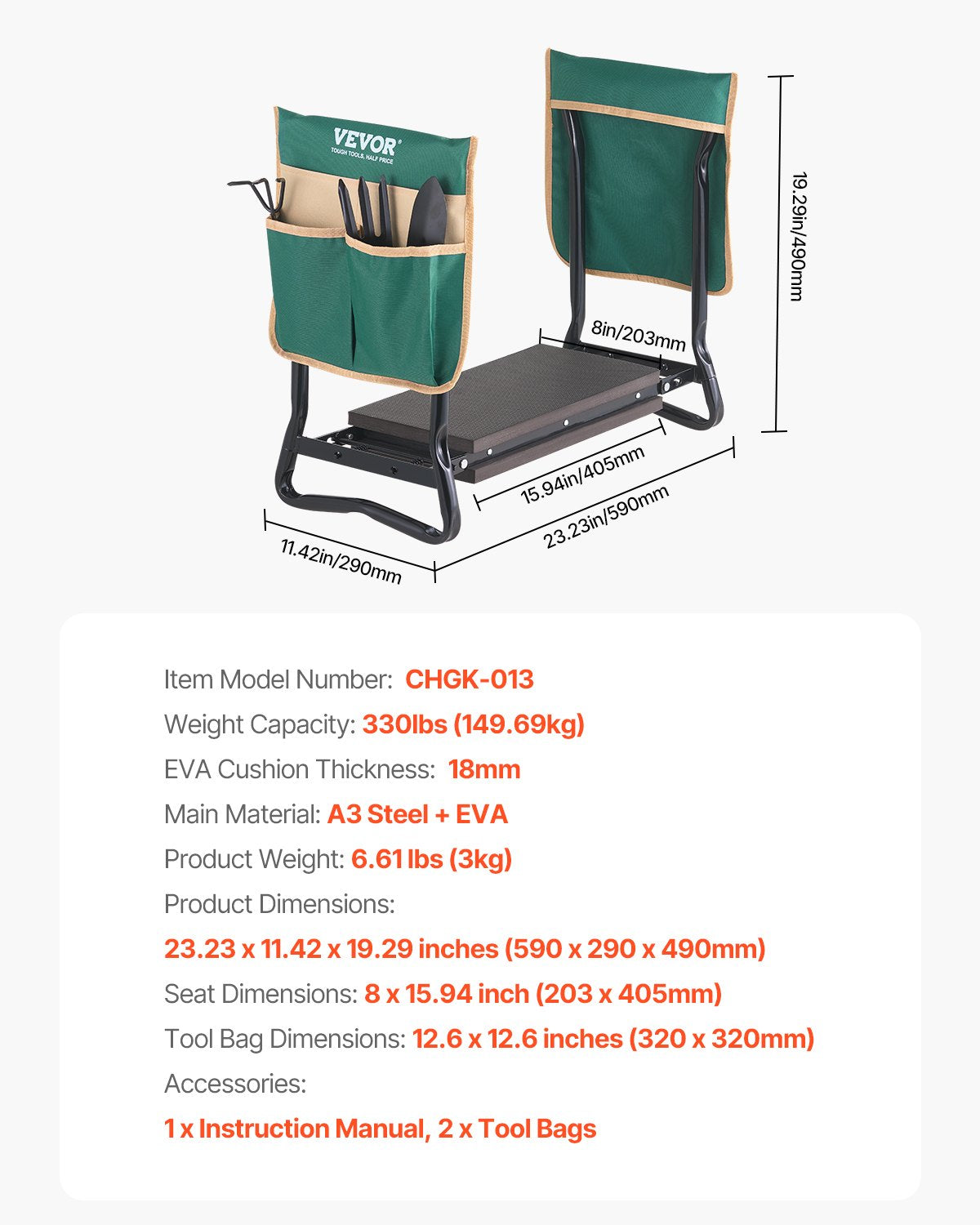 Sodo kėdutė-klauptas VEVOR CHGK-013, iki 150 kg apkrova