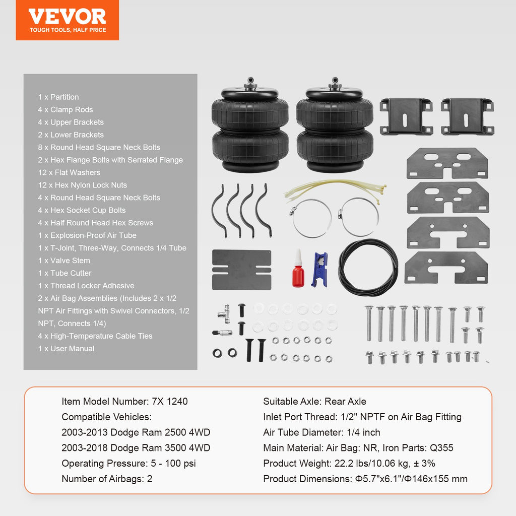 Pneumatinės pakabos komplektas VEVOR Dodge Ram 2500/3500, 2268 kg