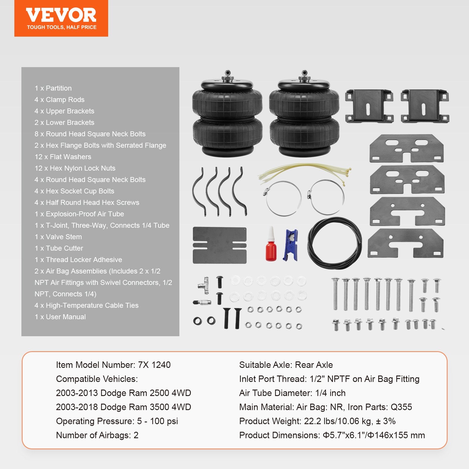 Pneumatinės pakabos komplektas VEVOR Dodge Ram 2500/3500, 2268 kg