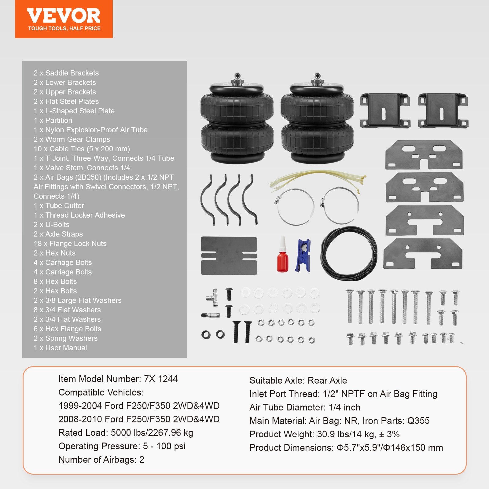 Pneumatinės pakabos komplektas VEVOR Ford F250/F350, 2268 kg keliamoji galia