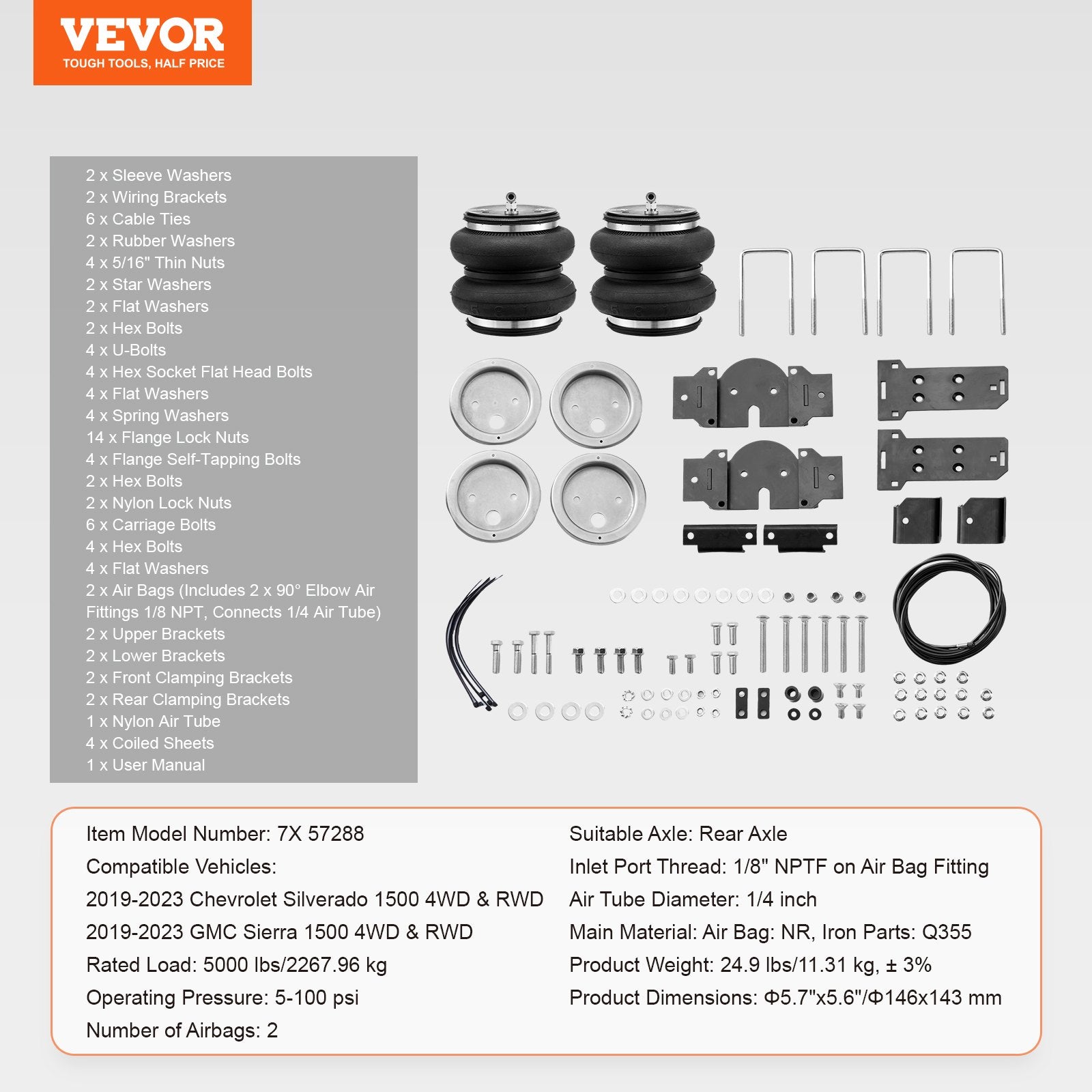 Pneumatinės pakabos komplektas VEVOR Chevrolet Silverado / GMC Sierra 1500, 2268 kg apkrova